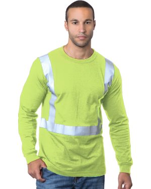 BAYSIDE MADE IN USA HI-VIS 50/50 LONG SLEEVE CREW SOLID STRIPING