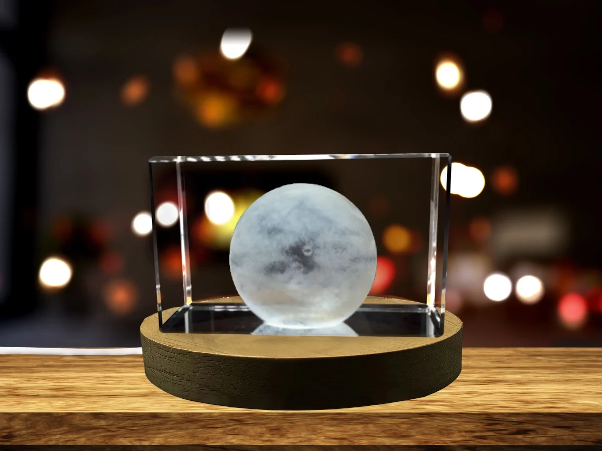 3D Engraved Crystal Decor with LED Base - Makemake Dwarf Planet
