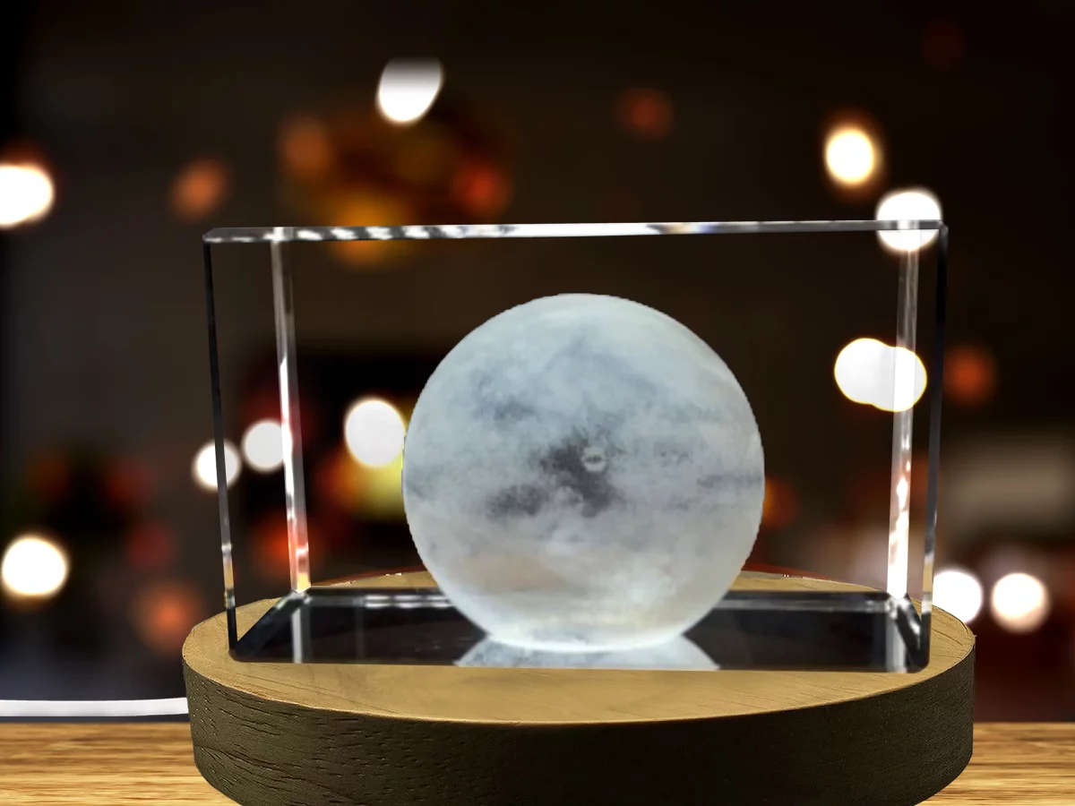 3D Engraved Crystal Decor with LED Base - Makemake Dwarf Planet