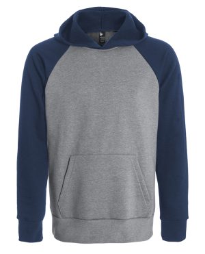 Ethica Attraction_heather grey-navy_Unisex hooded and raglan sleeve sweater
_gris-marin_Chandail à capuchon et manches raglan unisexe_508