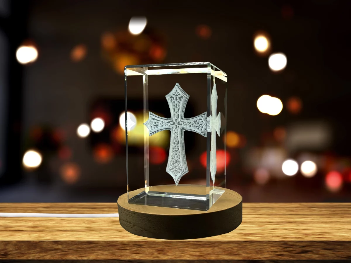 3D Engraved Crystal Christian Cross - Made-to-Order Keepsake Gift