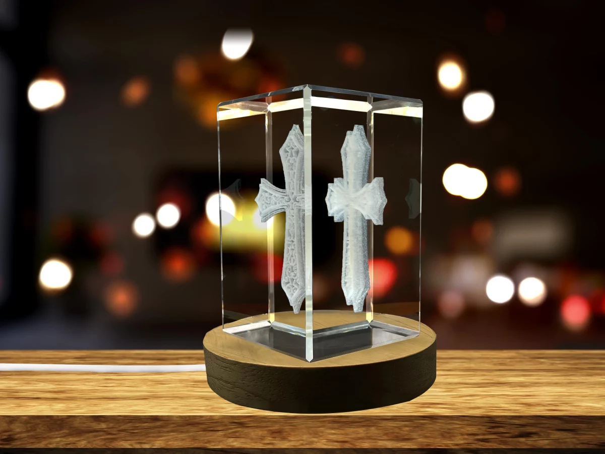 3D Engraved Crystal Christian Cross - Made-to-Order Keepsake Gift