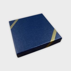 3.5" Square Blue Kraft Box with Gold Band